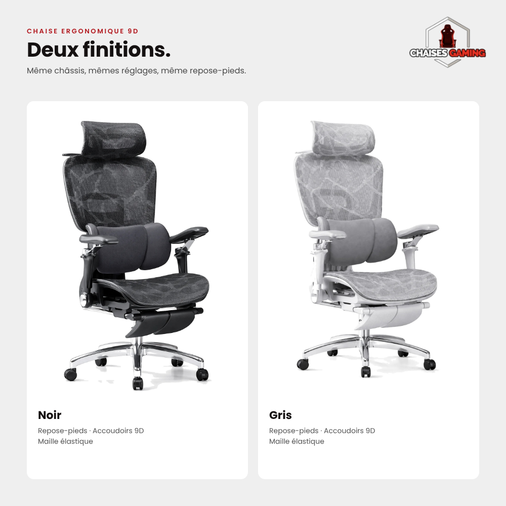Chaise de Bureau Ergonomique 9D – Double Soutien Lombaire & Repose-pieds