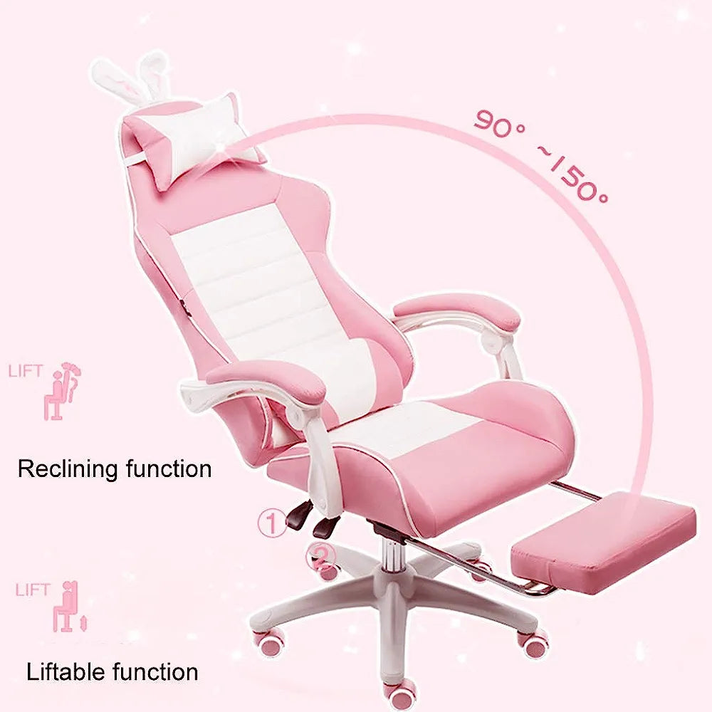 chaise gamer rose avec repose pieds et appareil de massage