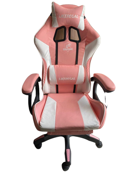 chaise gamer rose avec repose pieds et appareil de massage