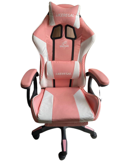 chaise gamer rose avec repose pieds et appareil de massage